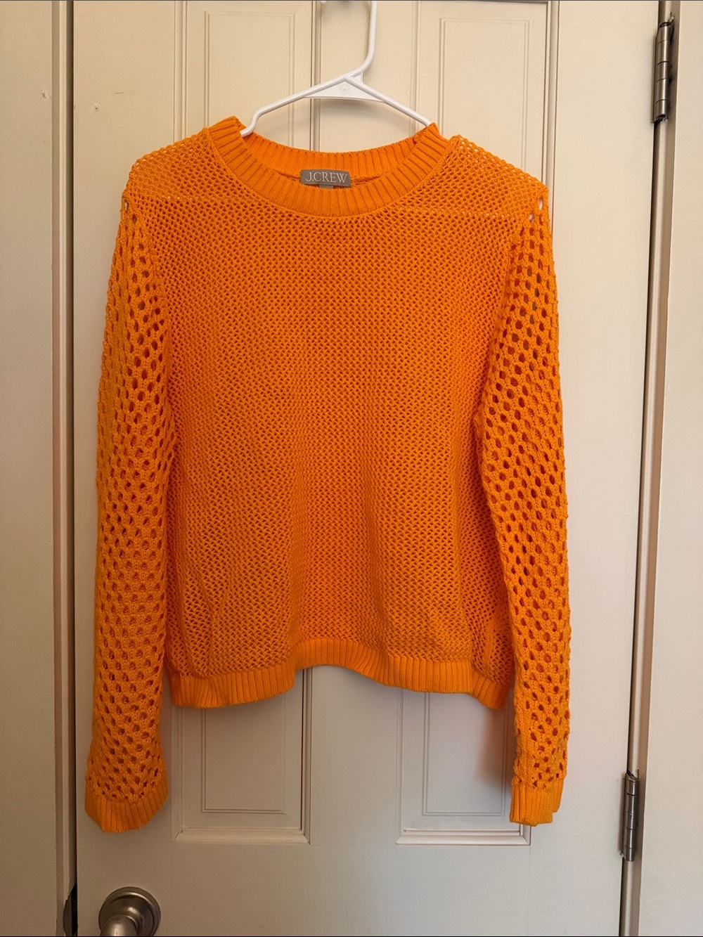 J. Crew Bright Orange Open-Knit Crewneck Sweater